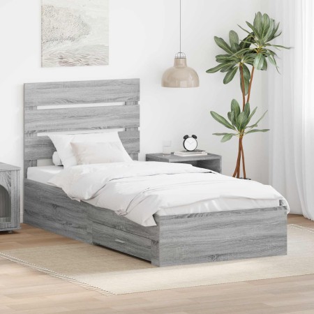 Estructura de cama con cajón Gris Sonoma y Plata 75 x 190 cm en Conjuntos de muebles | Comprar online en Foro24