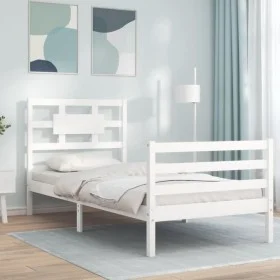 White solid wood bed frame with headboard by , Beds and slatted bases - Ref: Foro24-3194407, Price: 101,29 €, Discount: %