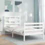 Estructura de cama con cabecero madera maciza blanco de , Camas y somieres - Ref: Foro24-3194407, Precio: 103,21 €, Descuento: %