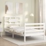 White solid wood bed frame with headboard by , Beds and slatted bases - Ref: Foro24-3194407, Price: 104,83 €, Discount: %