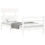 White solid wood bed frame with headboard by , Beds and slatted bases - Ref: Foro24-3195057, Price: 94,78 €, Discount: %