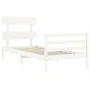 White solid wood bed frame with headboard by , Beds and slatted bases - Ref: Foro24-3195057, Price: 94,78 €, Discount: %