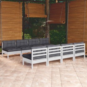 Muebles de jardín 9 pzas con cojines madera maciza de pino