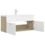 Schrank aus weißer Spanplatte und Sonoma-Eiche mit Waschbecken von , Badezimmerwaschtische - Ref: Foro24-3071302, Preis: 320,...