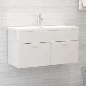 Glossy white engineered wood cabinet with sink by , bathroom vanities - Ref: Foro24-3071294, Price: 288,49 €, Discount: %