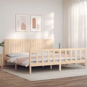 Bed frame with solid wood headboard 200x200 cm by , Beds and slatted bases - Ref: Foro24-3192966, Price: 183,64 €, Discount: %