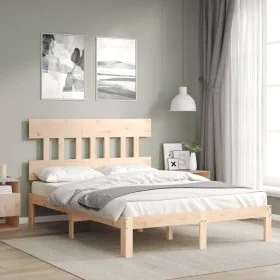 Bed frame with solid wood headboard 140x190 cm by , Beds and slatted bases - Ref: Foro24-3193576, Price: 119,97 €, Discount: %