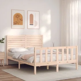 Double bed frame with solid wood headboard by , Beds and slatted bases - Ref: Foro24-3193181, Price: 179,10 €, Discount: %