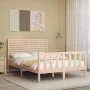 Double bed frame with solid wood headboard by , Beds and slatted bases - Ref: Foro24-3193181, Price: 179,10 €, Discount: %