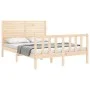 Double bed frame with solid wood headboard by , Beds and slatted bases - Ref: Foro24-3193181, Price: 179,10 €, Discount: %