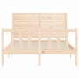 Double bed frame with solid wood headboard by , Beds and slatted bases - Ref: Foro24-3193181, Price: 169,97 €, Discount: %