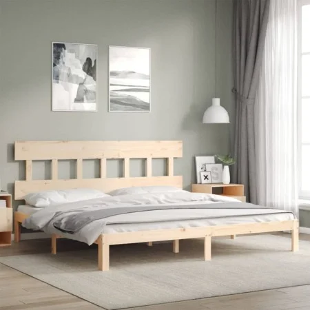 Double bed frame with solid wood headboard by , Beds and slatted bases - Ref: Foro24-3193611, Price: 143,03 €, Discount: %