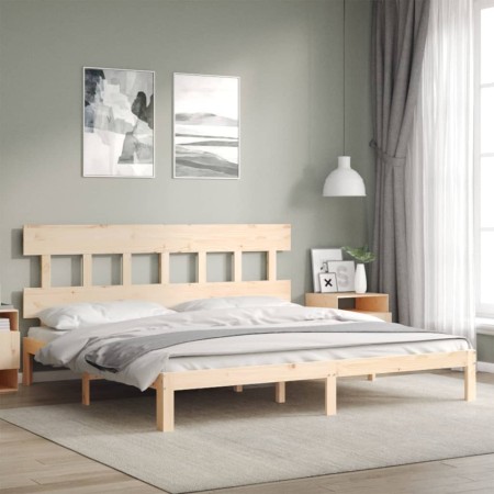 Estructura de cama de matrimonio con cabecero madera maciza de , Camas y somieres - Ref: Foro24-3193611, Precio: 153,78 €, De...