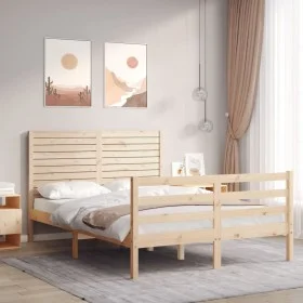Bed frame with solid wood headboard 140x190 cm by , Beds and slatted bases - Ref: Foro24-3195006, Price: 154,05 €, Discount: %