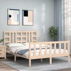 Double bed frame with solid wood headboard by , Beds and slatted bases - Ref: Foro24-3191946, Price: 142,07 €, Discount: %