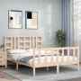 Double bed frame with solid wood headboard by , Beds and slatted bases - Ref: Foro24-3191946, Price: 142,07 €, Discount: %