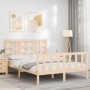 Double bed frame with solid wood headboard by , Beds and slatted bases - Ref: Foro24-3191946, Price: 135,56 €, Discount: %