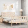 Double bed frame with solid wood headboard by , Beds and slatted bases - Ref: Foro24-3191946, Price: 142,07 €, Discount: %