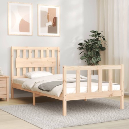 Bed frame with solid wood headboard 100x200 cm by , Beds and slatted bases - Ref: Foro24-3192416, Price: 119,28 €, Discount: %