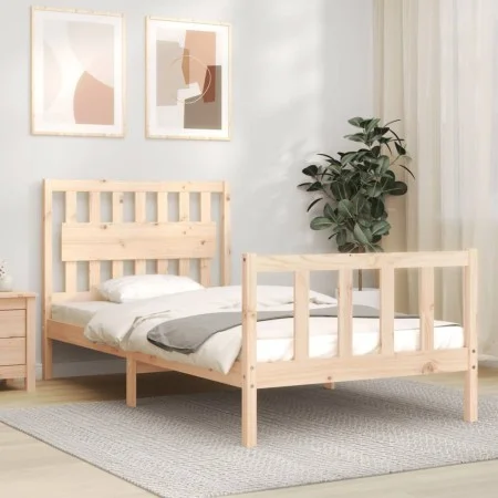 Bed frame with solid wood headboard 100x200 cm by , Beds and slatted bases - Ref: Foro24-3192416, Price: 117,52 €, Discount: %