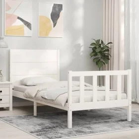 Single bed frame with white solid wood headboard by , Beds and slatted bases - Ref: Foro24-3192712, Price: 134,77 €, Discount: %
