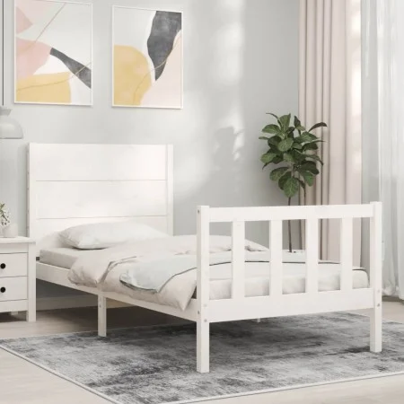 Single bed frame with white solid wood headboard by , Beds and slatted bases - Ref: Foro24-3192712, Price: 134,77 €, Discount: %