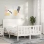 Double bed frame with white solid wood headboard by , Beds and slatted bases - Ref: Foro24-3192727, Price: 198,32 €, Discount: %