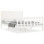 Double bed frame with white solid wood headboard by , Beds and slatted bases - Ref: Foro24-3192727, Price: 198,32 €, Discount: %