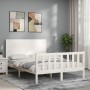 Double bed frame with white solid wood headboard by , Beds and slatted bases - Ref: Foro24-3192727, Price: 198,14 €, Discount: %