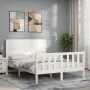 Double bed frame with white solid wood headboard by , Beds and slatted bases - Ref: Foro24-3192727, Price: 198,32 €, Discount: %
