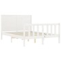Double bed frame with white solid wood headboard by , Beds and slatted bases - Ref: Foro24-3192727, Price: 198,14 €, Discount: %