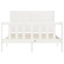 Double bed frame with white solid wood headboard by , Beds and slatted bases - Ref: Foro24-3192727, Price: 198,14 €, Discount: %