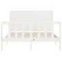 Double bed frame with white solid wood headboard by , Beds and slatted bases - Ref: Foro24-3192727, Price: 198,32 €, Discount: %