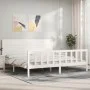 Estructura cama de matrimonio con cabecero madera maciza blanco de , Camas y somieres - Ref: Foro24-3192767, Precio: 222,13 €...