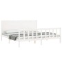 Double bed frame with white solid wood headboard by , Beds and slatted bases - Ref: Foro24-3192767, Price: 225,57 €, Discount: %