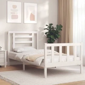 Single bed frame with white solid wood headboard by , Beds and slatted bases - Ref: Foro24-3192842, Price: 107,40 €, Discount: %