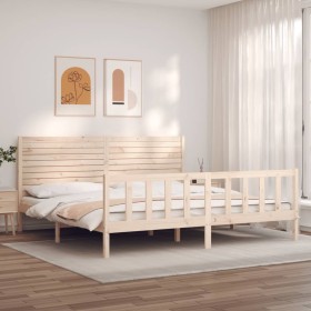 Estructura de cama con cabecero madera maciza 200x200 cm