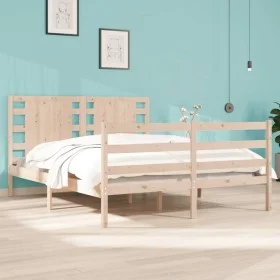 Bettgestell aus massivem Kiefernholz, 135 x 190 cm von , Betten und Lattenroste - Ref: Foro24-3104258, Preis: 134,93 €, Rabat...