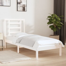 White single solid wood bed frame 75x190 cm by , Beds and slatted bases - Ref: Foro24-3104309, Price: 92,99 €, Discount: %