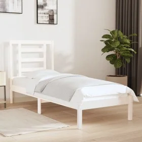 White single solid wood bed frame 75x190 cm by , Beds and slatted bases - Ref: Foro24-3104309, Price: 91,65 €, Discount: %