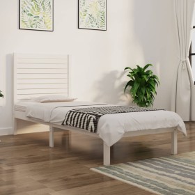 Estructura de cama madera maciza individual blanco 75x190 cm