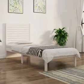 White single solid wood bed frame 75x190 cm by , Beds and slatted bases - Ref: Foro24-3104569, Price: 107,79 €, Discount: %