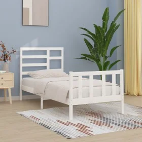 Solid white pine wood bed frame 100x200 cm by , Beds and slatted bases - Ref: Foro24-3107604, Price: 127,04 €, Discount: %