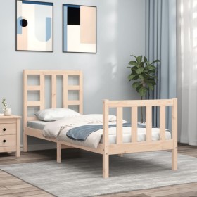 Single bed frame with solid wood headboard by , Beds and slatted bases - Ref: Foro24-3191931, Price: 85,83 €, Discount: %