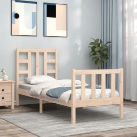 Single bed frame with solid wood headboard by , Beds and slatted bases - Ref: Foro24-3191931, Price: 83,54 €, Discount: %