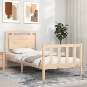 Single bed frame with solid wood headboard by , Beds and slatted bases - Ref: Foro24-3192126, Price: 91,11 €, Discount: %