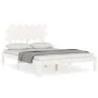 Double bed frame with white solid wood headboard by , Beds and slatted bases - Ref: Foro24-3193702, Price: 136,25 €, Discount: %