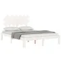 Double bed frame with white solid wood headboard by , Beds and slatted bases - Ref: Foro24-3193702, Price: 136,25 €, Discount: %