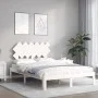 Double bed frame with white solid wood headboard by , Beds and slatted bases - Ref: Foro24-3193702, Price: 136,25 €, Discount: %