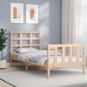 Estructura de cama individual con cabecero madera maciza